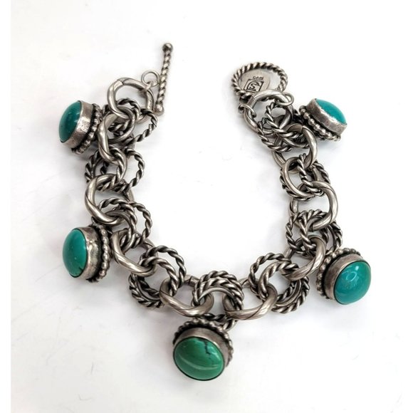 Aaron Toadlena Bracelet 1995 Sterling Silver and Green Turquoise Navajo JS8133 - Picture 1 of 16